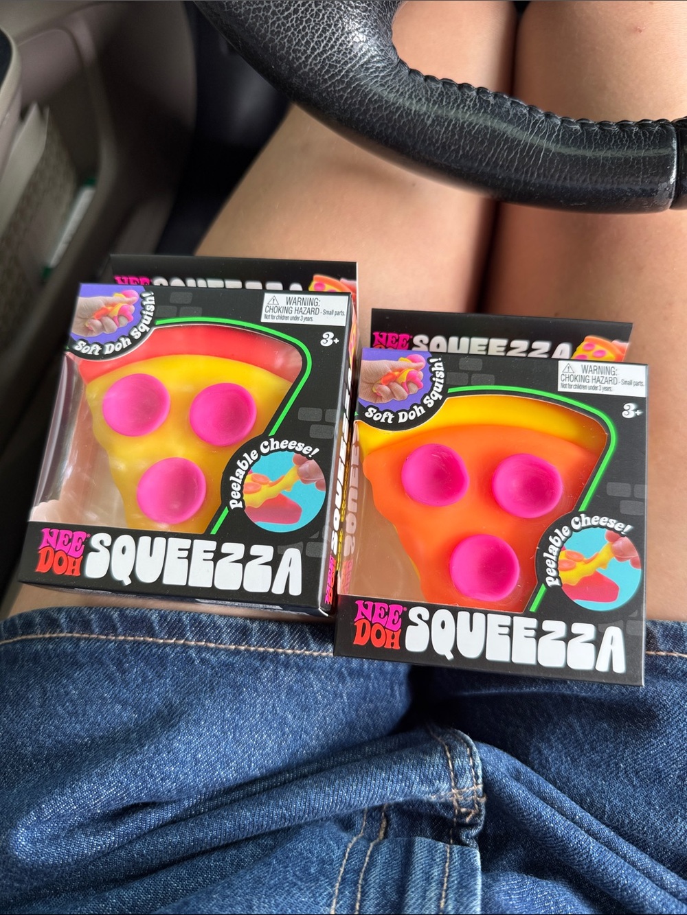 NeeDoh Pizza Squeezza Stress Toys Yellow & Orange with Pink Toppings